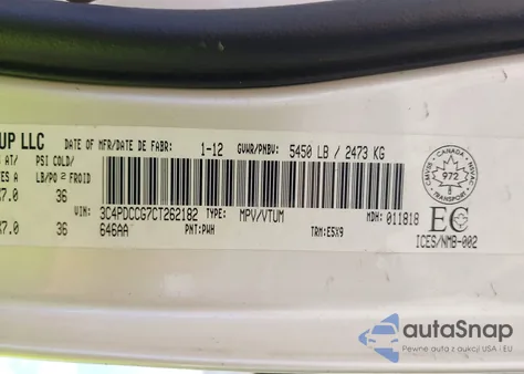 2012 Dodge Journey Sxt Crew из США, поврежденный, VIN 3C4PDCCG7CT262182